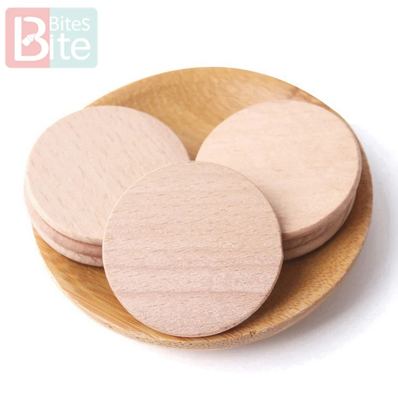 

Bite Bites 1000pc 37mm Baby Wooden Blank Teether Disc Beech Coin BPA Free DIY Pacifier Pendant Children'S Goods Chew beech Chip