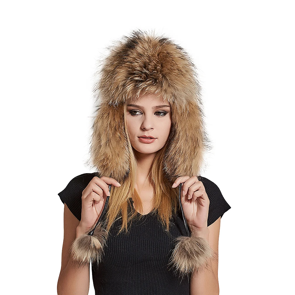 Winter Women's Fox Fur Hat Bomber Hats Cap Tapper Hat Snow Cap Ear Protector Cap Fur Millinery Warm Hat Fur Story FS17612