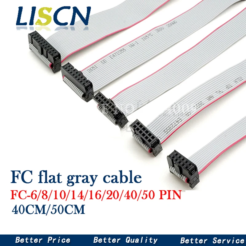 2.54MM pitch 40CM 50CM  JTAG ISP AVR Download Cable Wire FC-6/10/14/16/20/40P PIN Connector Gray Flat Ribbon Data Cable