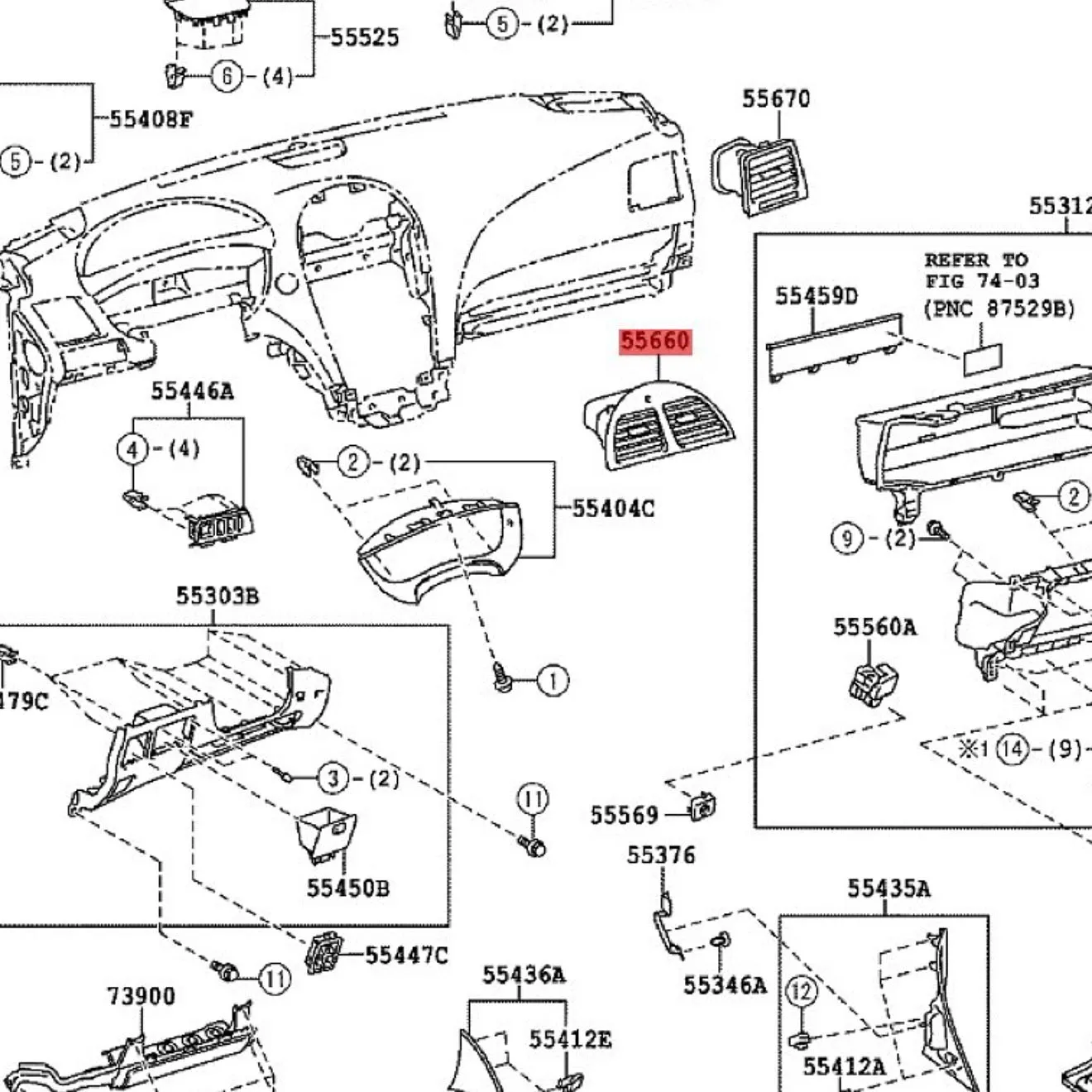 New Authentic For Lexus ES350 2007-2009 Instrument Panel Center Outlet OEM 5566033200 Intermediate The Air Inlet And Outlt