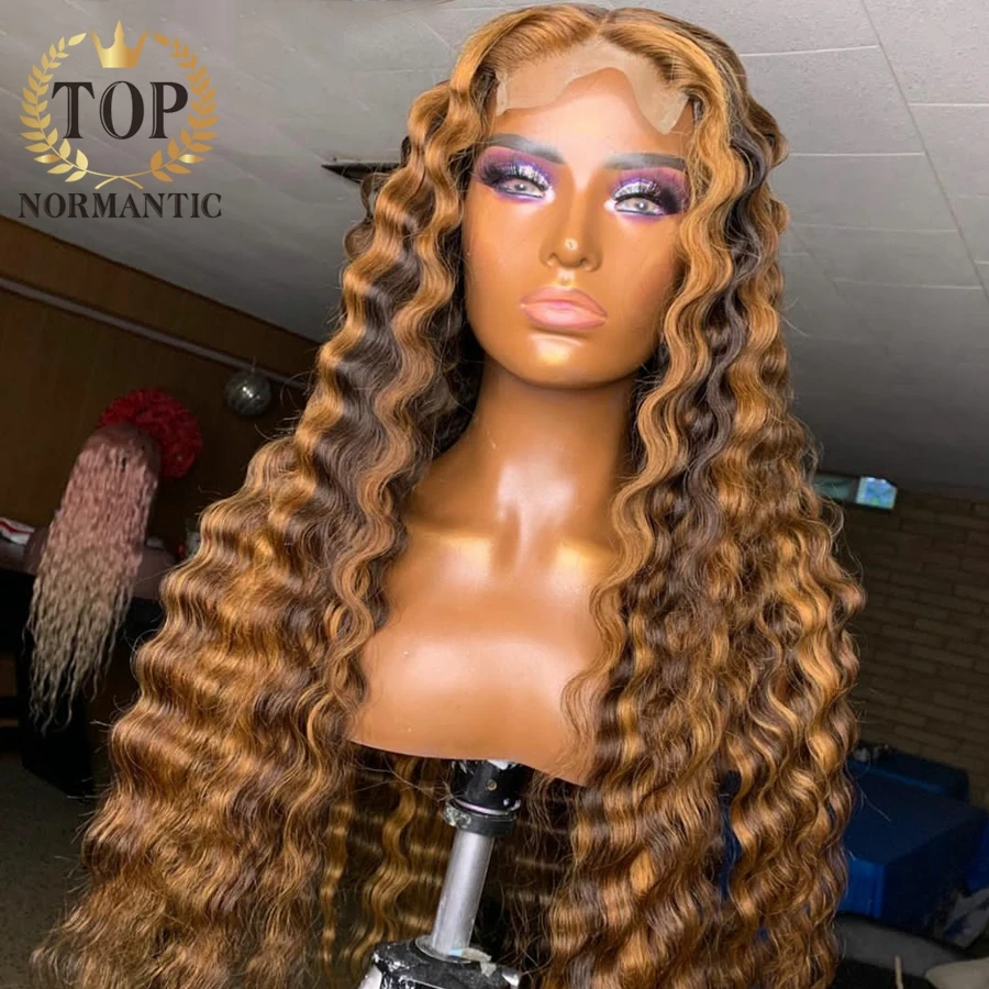 Topnormantic Highlight Color Remy Human Hair Wigs For Women Deep Wave 13x4 Lace Front Wigs With Baby Hair