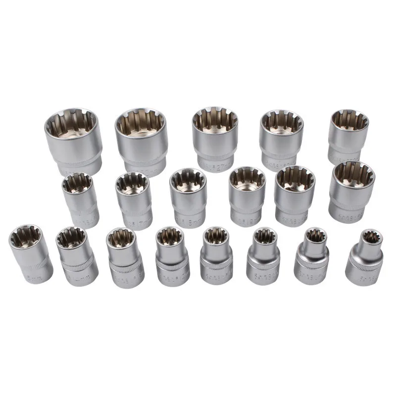 19 Piece Set 12 Angle Plum Blossom Toothed Sleeve Head Electric Ratchet Wrench Tool 1/2 Inch Big Fly 8-32mm