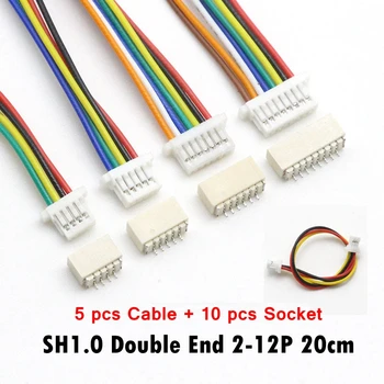 JST SH 1.0mm 와이어 케이블 커넥터, 더블 엔드 SMD 수평 소켓 28AWG 200mm 2 P 3P 4P 5P 6P 7P 8P 9P 10P 11P 12 핀, 5 세트 