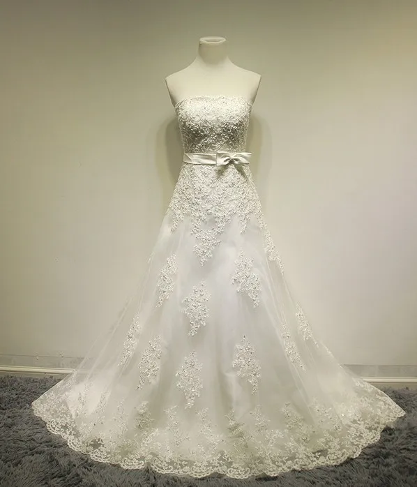 dress luxury free shipping romantic real photos 2022 new fashionable bow lace appliques long bridal gown Bespoke Wedding Dresses