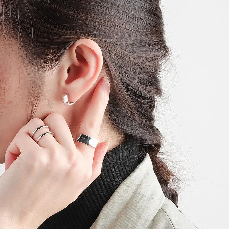 LIVVY Silver Color Simple Square Earring Charm Women Trendy Vintage Party Accessories Gifts Handmade Jewelry