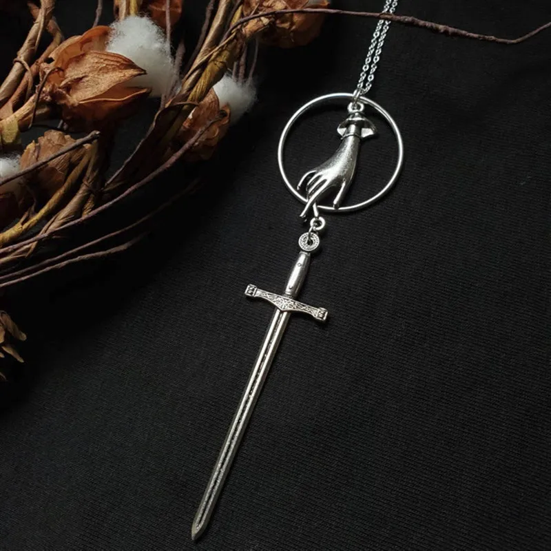 Sword Necklace Hand Victorian Vintage Antique Dagger Witch Gothic jewelry New pendant fashion women men gift mystical long