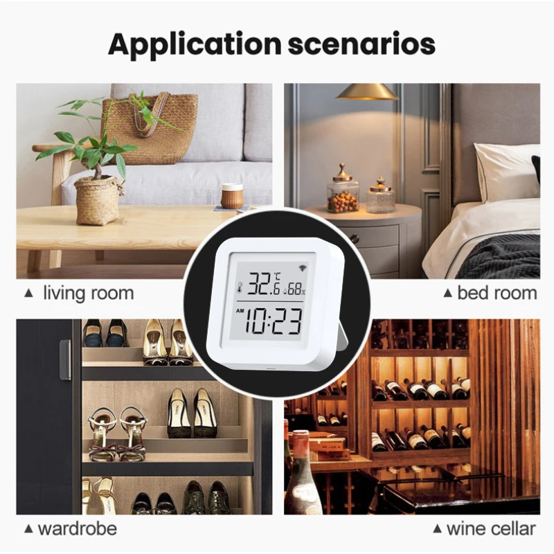 Tuya Smart Wifi Temperature Humidity Sensor Smart Thermometer Hygrometer Time Date LCD Screen Detector Smart Home Desk Clock