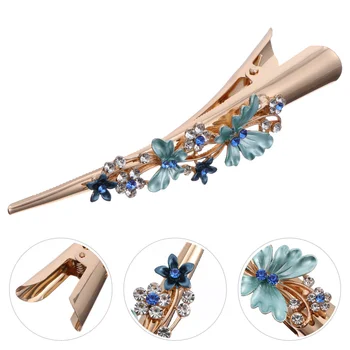 คลิปผมจระเข้ Rhinestone Duckbill โลหะดอกไม้คลิป Barrettes Vintage เป็ดฟันเครื่องประดับขนาดใหญ่หนาสำหรับ