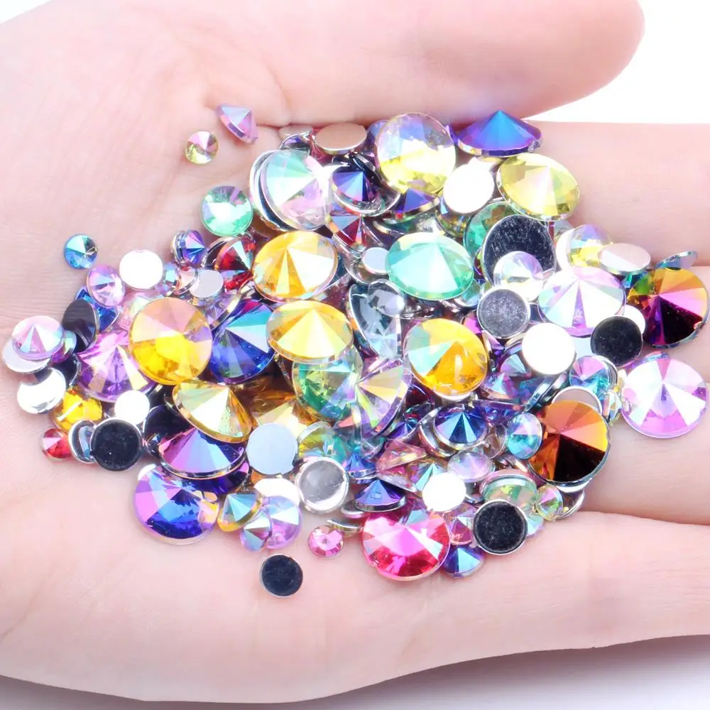 Acrylic Rhinestones AB Colors Flatback Pointed 120pcs 5mm Silver Foiled Glue On Beads For Nails Art Phone Cases DIY Decorations