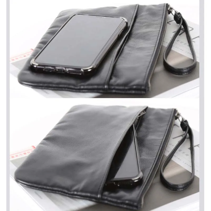 Male Clutch Bag Cowhide Leather Luxury Business Large Capacity Cell Phone Wallets Women Casual Zipper Long Purses