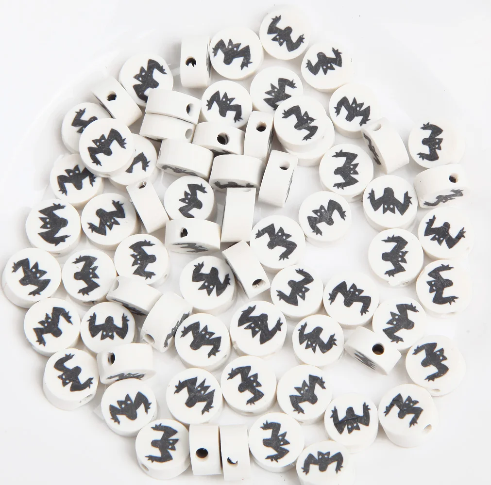 30pcs Halloween Gifts Bat Spider Web Polymer Clay Beads Septal  for Jewelry Making Bracelet DIY Necklace Hand Made Accessories