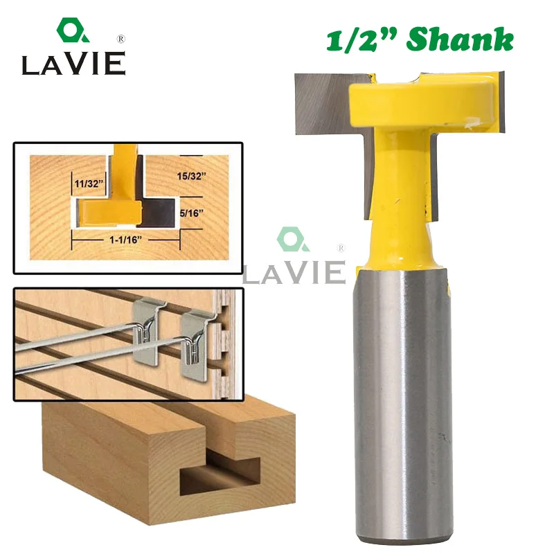LAVIE 12 มม.1/2 นิ้วShank T-Slot Handle Routerบิตทังสเตนคาร์ไบด์Slottingตรงสำหรับเครื่องตัดไม้ไม้ 03003