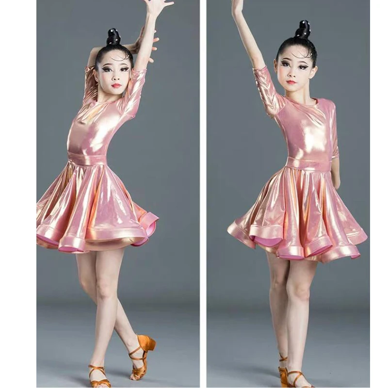 Girls Professional Latin dancing dress Kids Ballroom Salsa Dance wear clothing Children's Competitions Latin Stage wear clothes