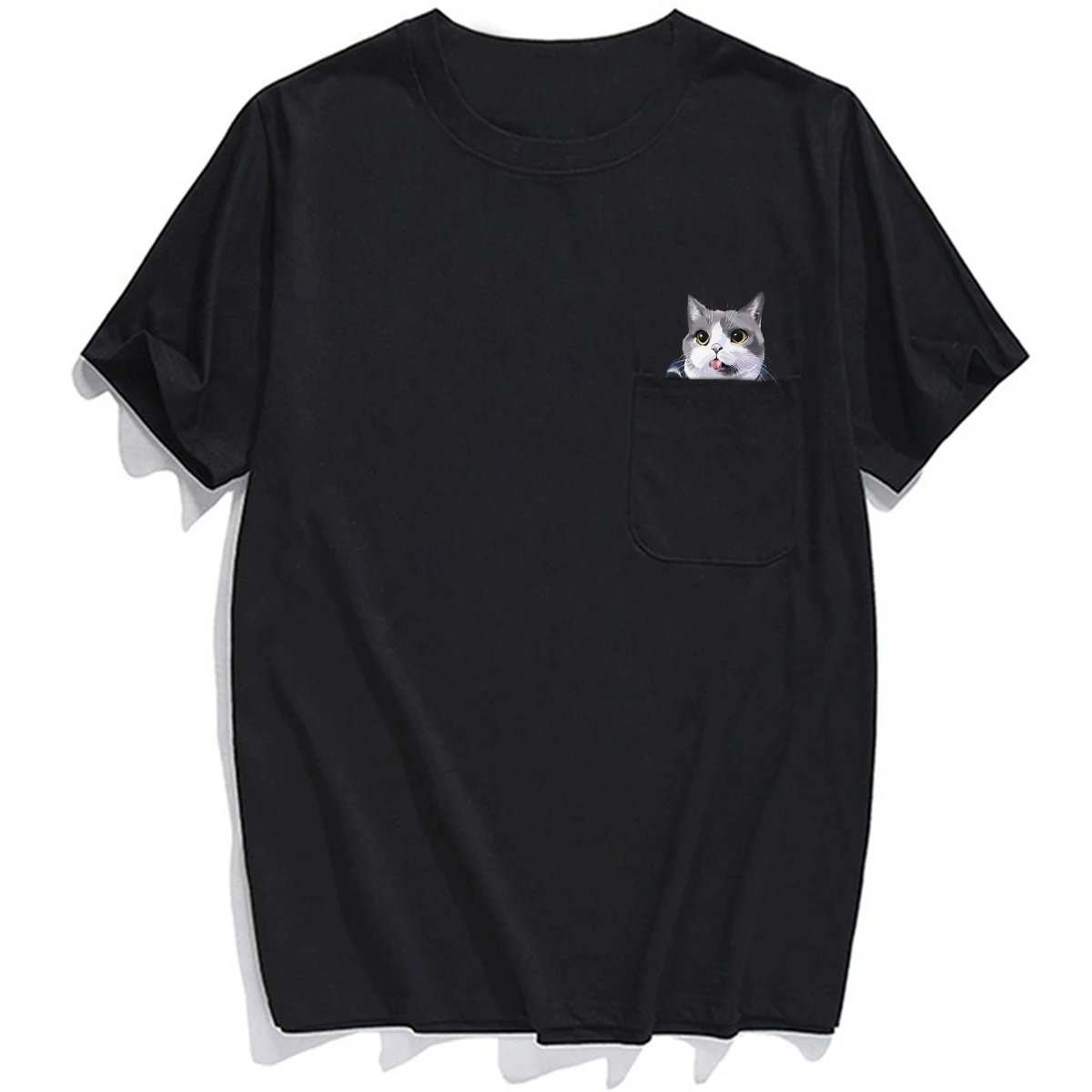 Men\'s T Shirt Fashion Brand summer pocket Red cat printed t-shirt men\'s for women shirts Hip hop tops funny cotton tees