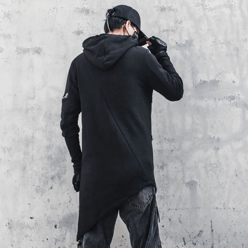 Irregular Asymmetric Cut Design Hoodie Sweatshirt 2022 Autumn Men Harajuku Hoodies Zipper Coat Hip Hop Streetwear Black Clothes