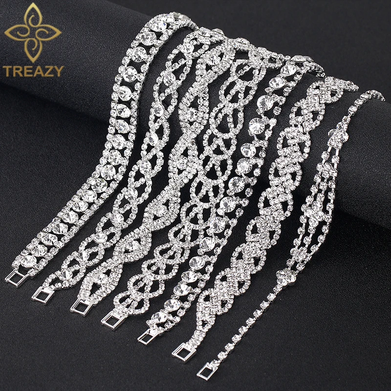 TREAZY Fashion Crystal Bracelets For Women Silver Color Rhinestone Bracelets & Bangles Femme Bridal Prom Wedding Jewelry Gift