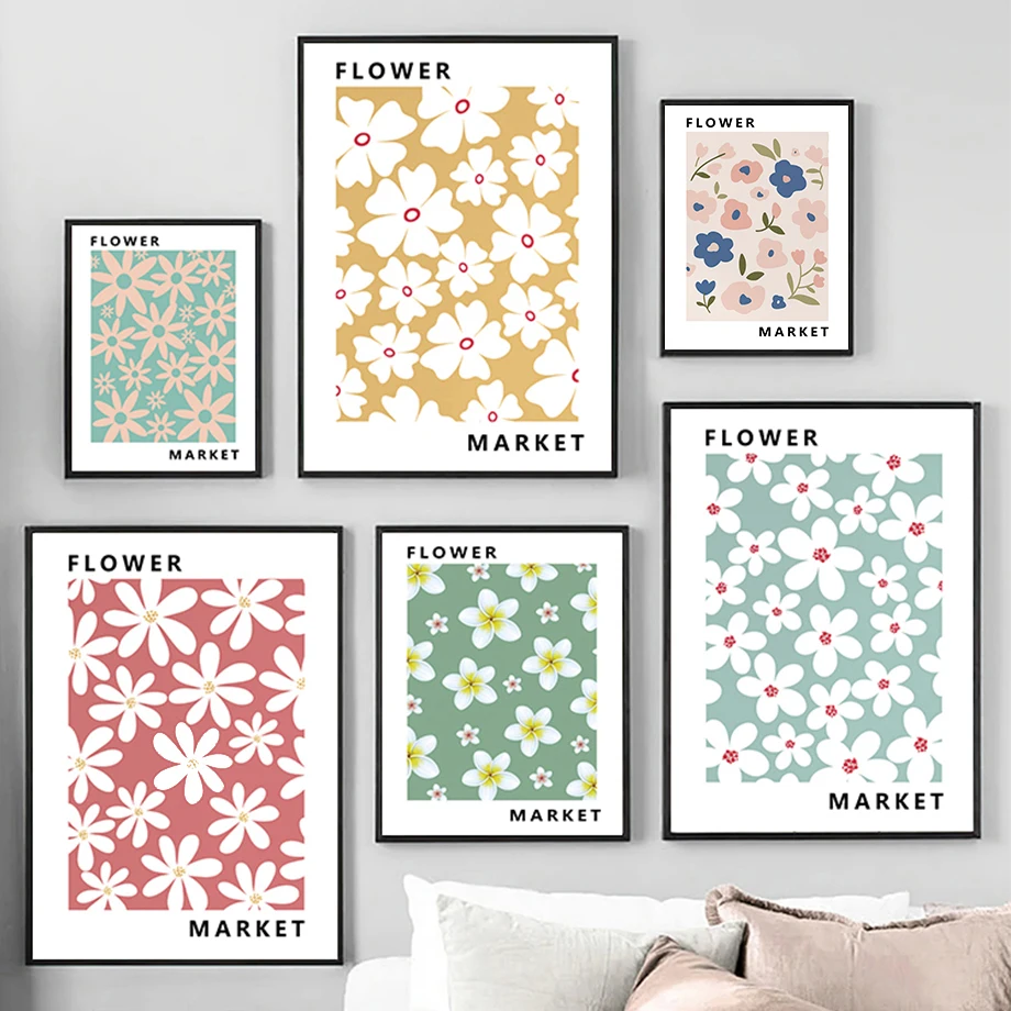 Abstract Light-colored Flower Market Minimalist Wall Art Canvas Painting Posters And Prints Wall Pictures For Living Room Decor
