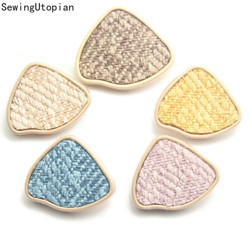 5PCS 24/28/32MM Tweed Plaid Fabric Covered Metal Gold Buttons Mix Color Women Coat Vintage Decorations High Quality Accessories