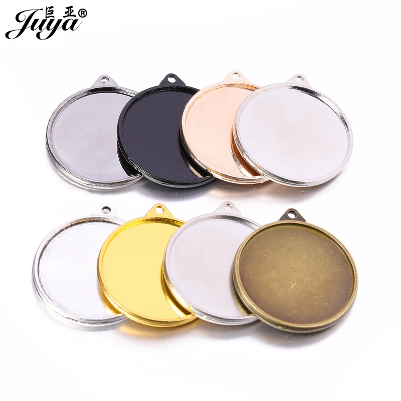 40PCS High Quality Double Sided Pendant Cabochon Base Tray 30mm Blank Bezels For DIY Necklaces Keychains Jewelry Accessories