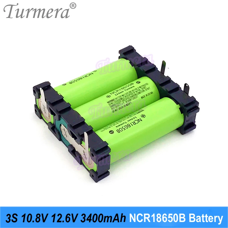 Turmera 18650 3400MAh Baterai NCR18650B Nicekl Solder dengan Pegangan untuk 3S 12.6V 4S 16.8V 5S 21V Penggunaan Obeng Bor Listrik