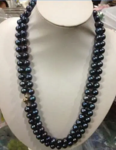 

beautiful 48“ inch 7-8mm & 8-9MM black TAHITIAN Pearl Necklace 14K ball clasp