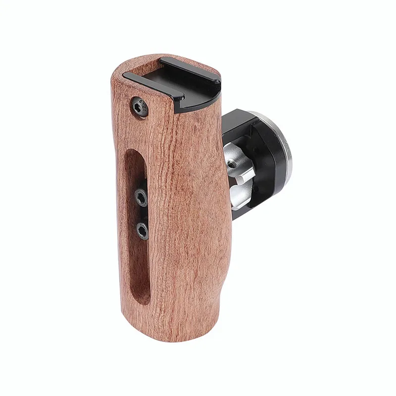 SZRIG Adjustable Wooden Handgrip With Rosette Mount M6 Thumbscrew Top hot shoe mouth For DLSR Camera Cage Kit (Either Side)