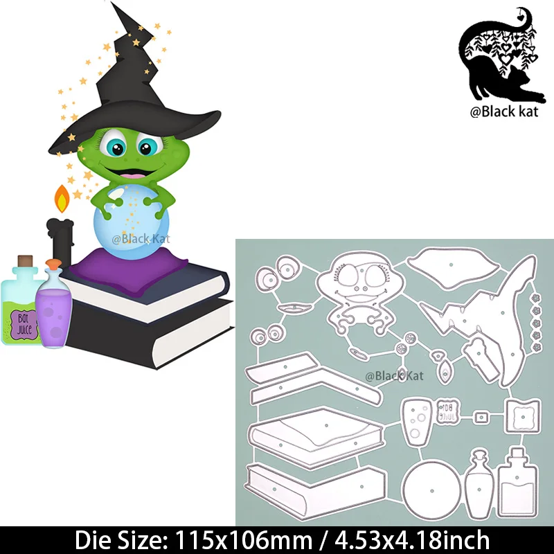 New Halloween Magic Crystal Ball Book Poison Frog Metal Cutting Dies Trick or Treat Witch Dies DIY Scrapbook Gift Card Craft