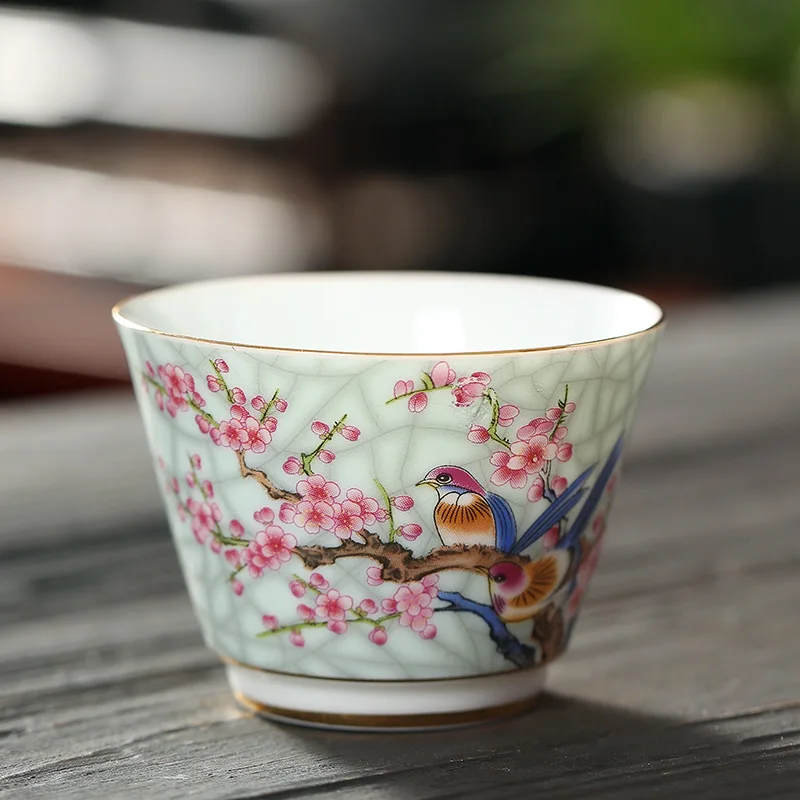 Enamel Color Tea Cup Ceramic Master Cup Single Cup Kung Fu Teacup Small Set Tea Set Ceremonial Cup Bubble TeaCup retro style cup