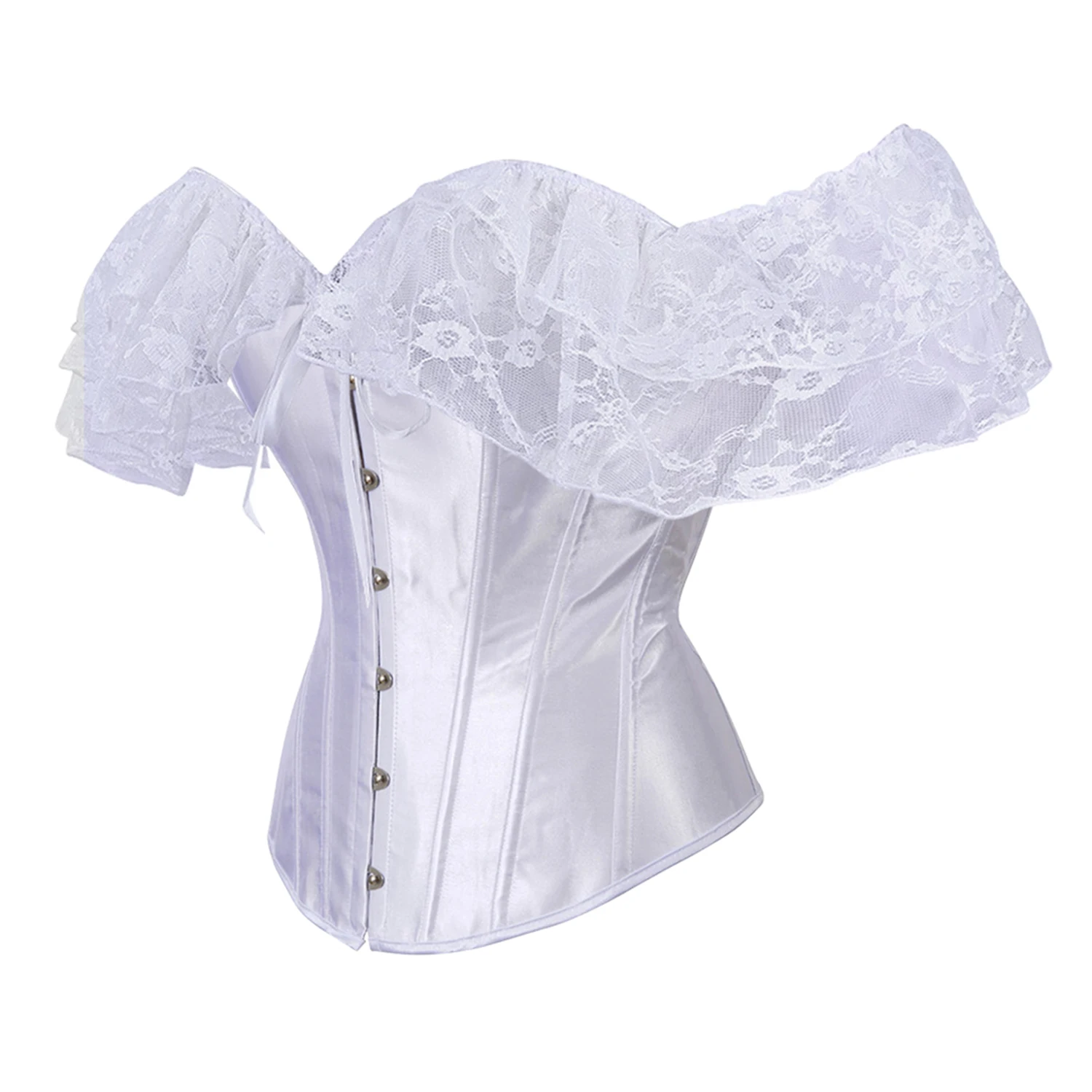 Satin Gothic Corset Women Sexy Waist Trainer Corset Shaper Plus Size Corpete Corselet with lace short sleeve