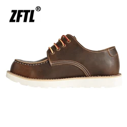 ZFTL Men's American Retro Casual shoes Men Tooling single-layer Cowhide men's shoes boots Breathable Lazy Lace up Shoes 2023