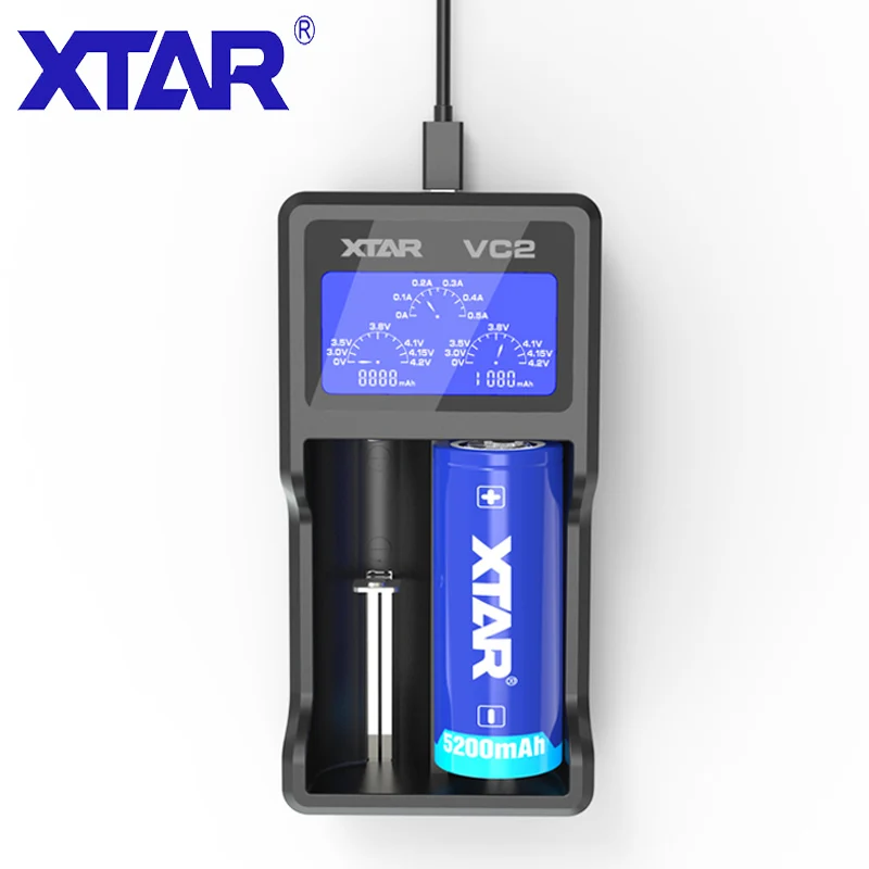 XTAR VC2 18650 batterijlader Testbatterijen Capaciteit Display USB-oplader voor 10400-26650 Li-ionbatterij 21700 18650-oplader