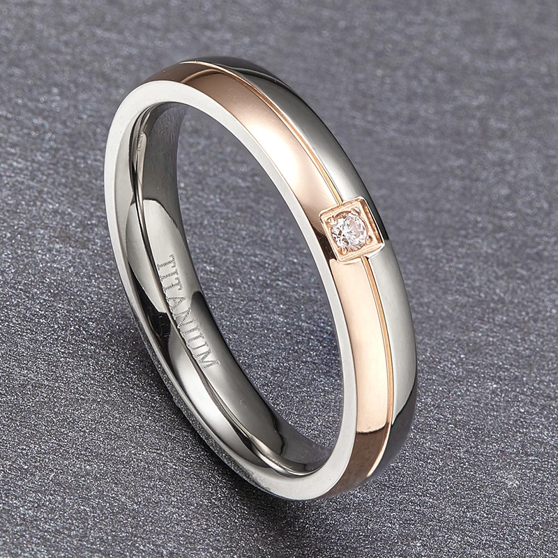 Somen Ring Women 4mm Titanium Rings Simplicity Cubic Zirconia Wedding Band Engagement Rings Romantic Couple Jewelry Bague Femme