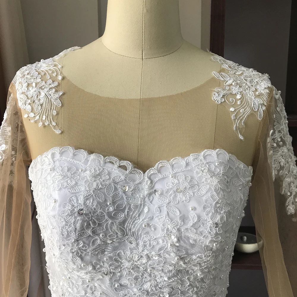 Fansmile 2020 Langarm Vestido De Noiva Spitze Kleider Brautkleider Custom-made Plus Größe Braut Tüll Mariage FSM-538F