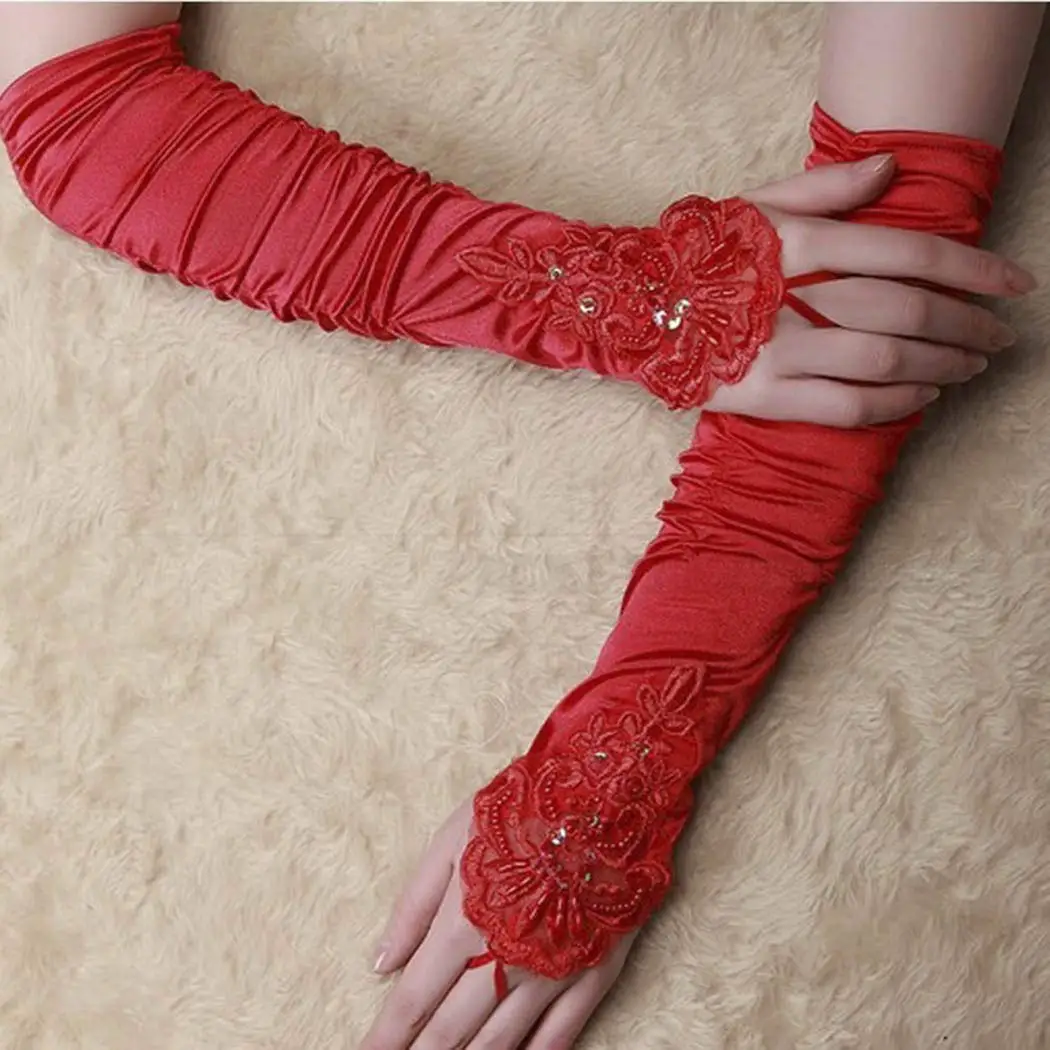 

Long Wedding Gloves Stain Opera Gloves 1920S Party Prom Elbow Length Lace Fingerless Hand Glove for Women and Girls (White)