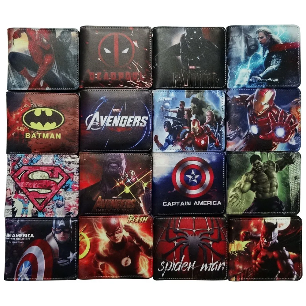 Marvel Anime Wallet Spider-Man Iron Man PU Shorts Coin Purse Fashion Casual Men's Wallet The Avengers The New Women's Wallet