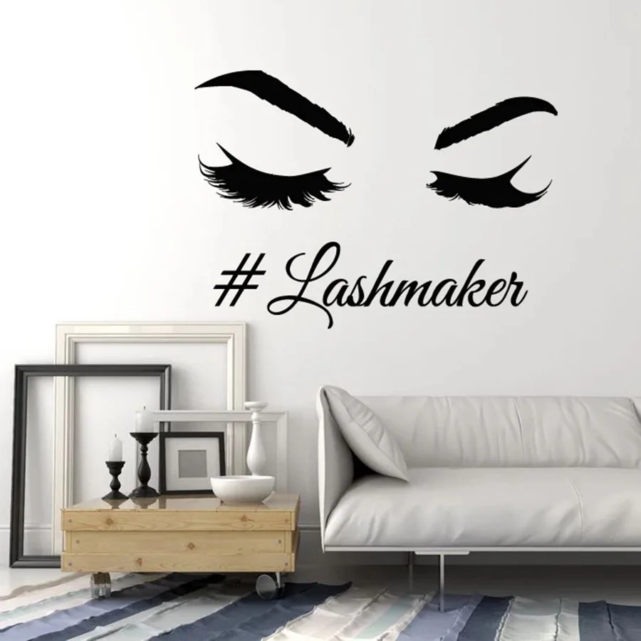 

Beauty Salon Wall Decal Lashmaker Big Eyelashes Fashion Interior Decoration Vinyl Window Stickers Woman Bedroom Art Mural M646