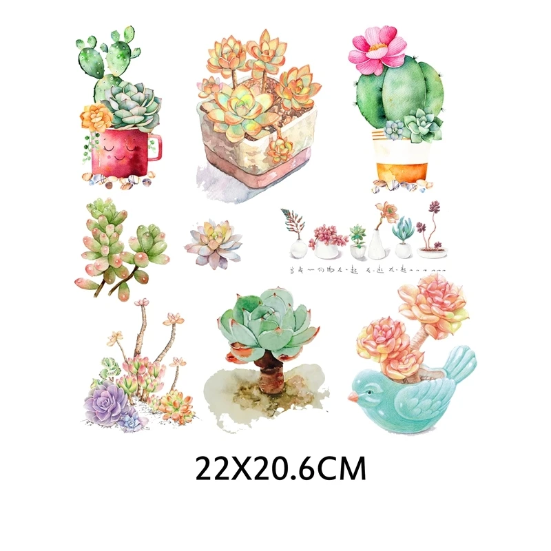 Thermal Transfer Stickers On Fabric Cactus Flower Stripes Badge Applique Thermo Transfers For Clothes Heat Transfer Clothing