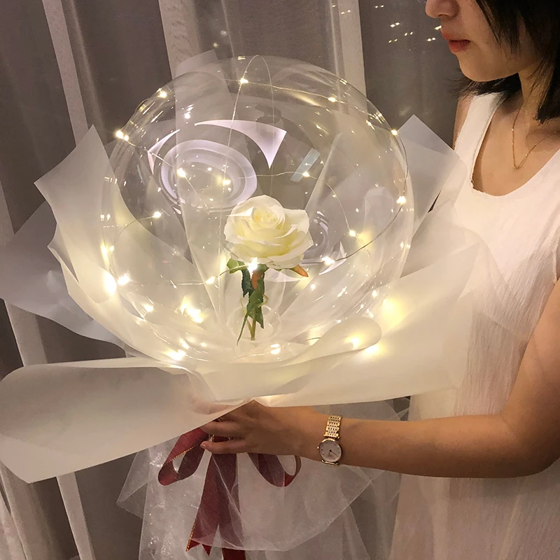 Bobble Ball Roses Ball Bouquet di fiori di palloncini con luci decorazione di nozze Bobble Ball Gift rose Balloons festa festiva