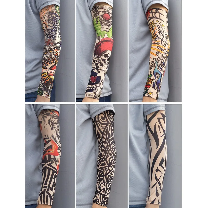 Fake Tattoo Arm Warmers for Men and Women, Cycling Sleeves, Sunscreen, UV Sun Protection, Outdoor Driving, 1Pc