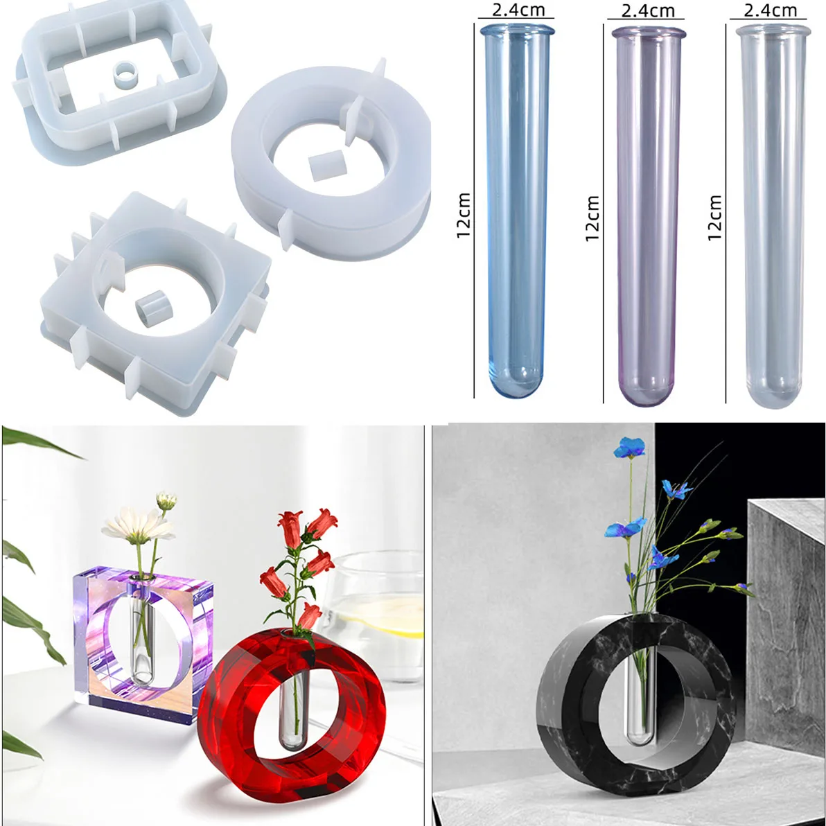 Hydroponic Container Plastic Test Tube Vase Hydroponic Green Radish Dried Flower Plant Concrete Resin Plaster Flower Pot Mould