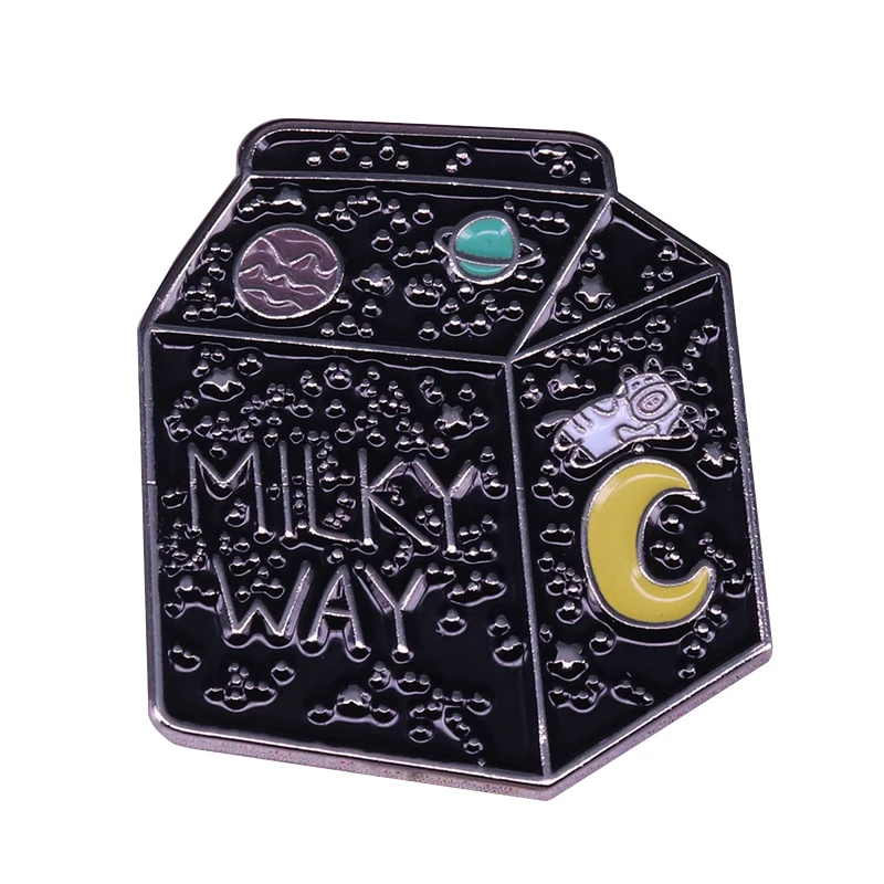 Galaxy Milk Carton Brooch Astronomy Space Pin Gifts for Geeks Nerds Science Universe Jewelry