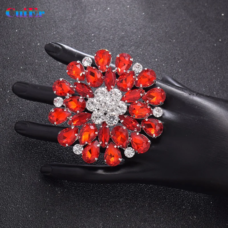 Exaggerated decoration 7CM Big ring Planar round bling rhinestones glass women rings for wedding bridal jewelry Adjustable