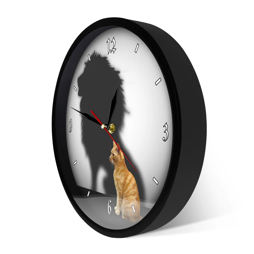 Funny Cat With Lion Shadow Conceptual Wall Clock Home Decor Cat with Lion Reflection Inspirational Wall Watch Housewarming Gift