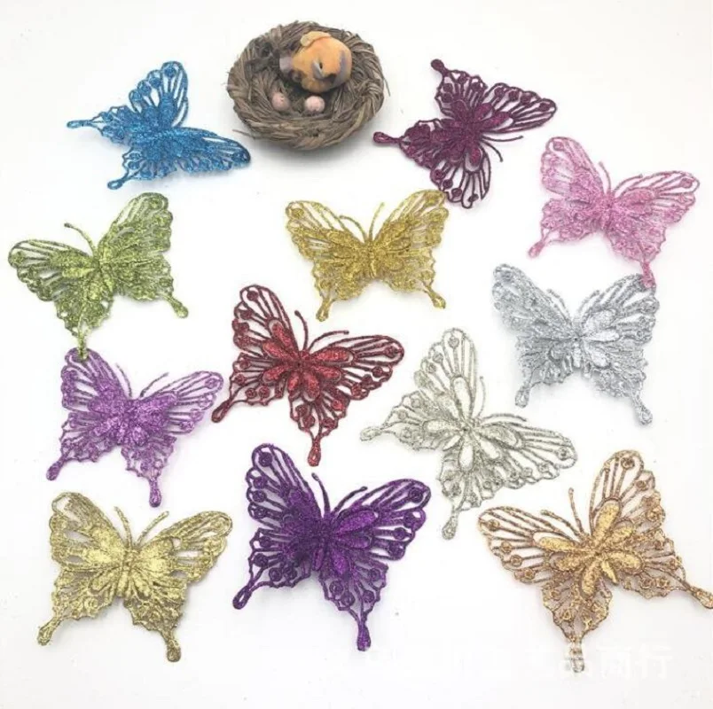 

20pcs 10cm Artificial Glitter Butterfly For Flower Arrangement Wedding Christmas Tree Party Home Garden Decoration