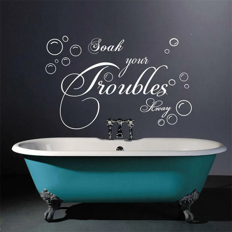 Large  Soak Your Troubles Away Quote Wall Sticker Bathroom Shower Room Clean Bubble Soak Trouble Toilet Wall Decal Vinyl Decor