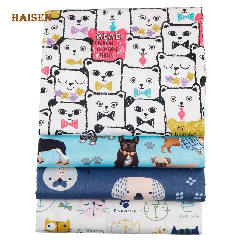 8pcs/Lot,Cat,Dog And Bear Combination Printed Twill Cotton Fabric Patchwork Tissue Cloth For DIY Sewing&Quilting Crafts Material