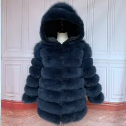 QIUNUOXI Real Fur Long Coat With Hood Natural Fox Fur Jacket Hood Plus Size Female High Quality Winter Jacket Vests Costume