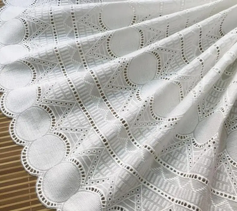 

Circle Cotton Embroidery Lace Fabric With Bilateral Scalloped Trim In Off White By Yard 53" Wide