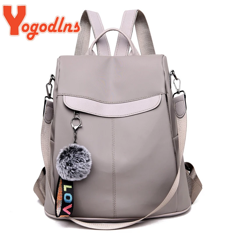 Yogodlns Fashion Backpack Women Waterproof Oxford Rucksack Hairball Teenager School Bag Travel Large Capacity Backpack Mochila