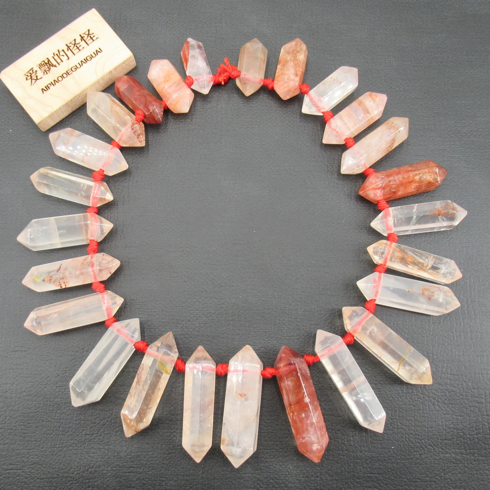 

APDGG натуральные 10x15,5x45 мм бразильские граненые двойные заостренные бусины с красным кварцем дюйма для рукоделия
